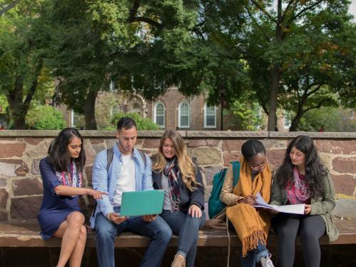 students outside on College Avenue campus